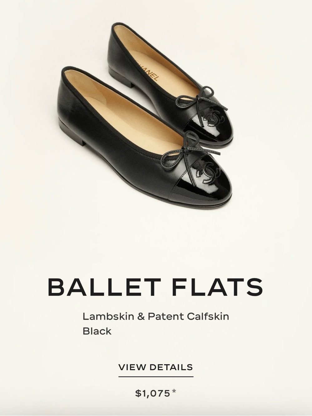 CHANEL Black Lambskin & Patent Toe Ballet Flats